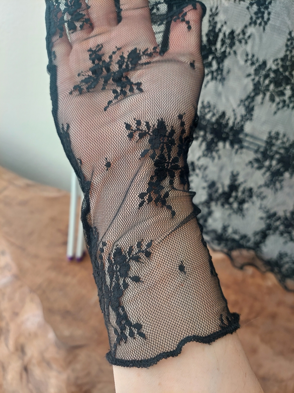SOLD Black Lace Long-Sleeve Sheer Top - Picture 5 of 7